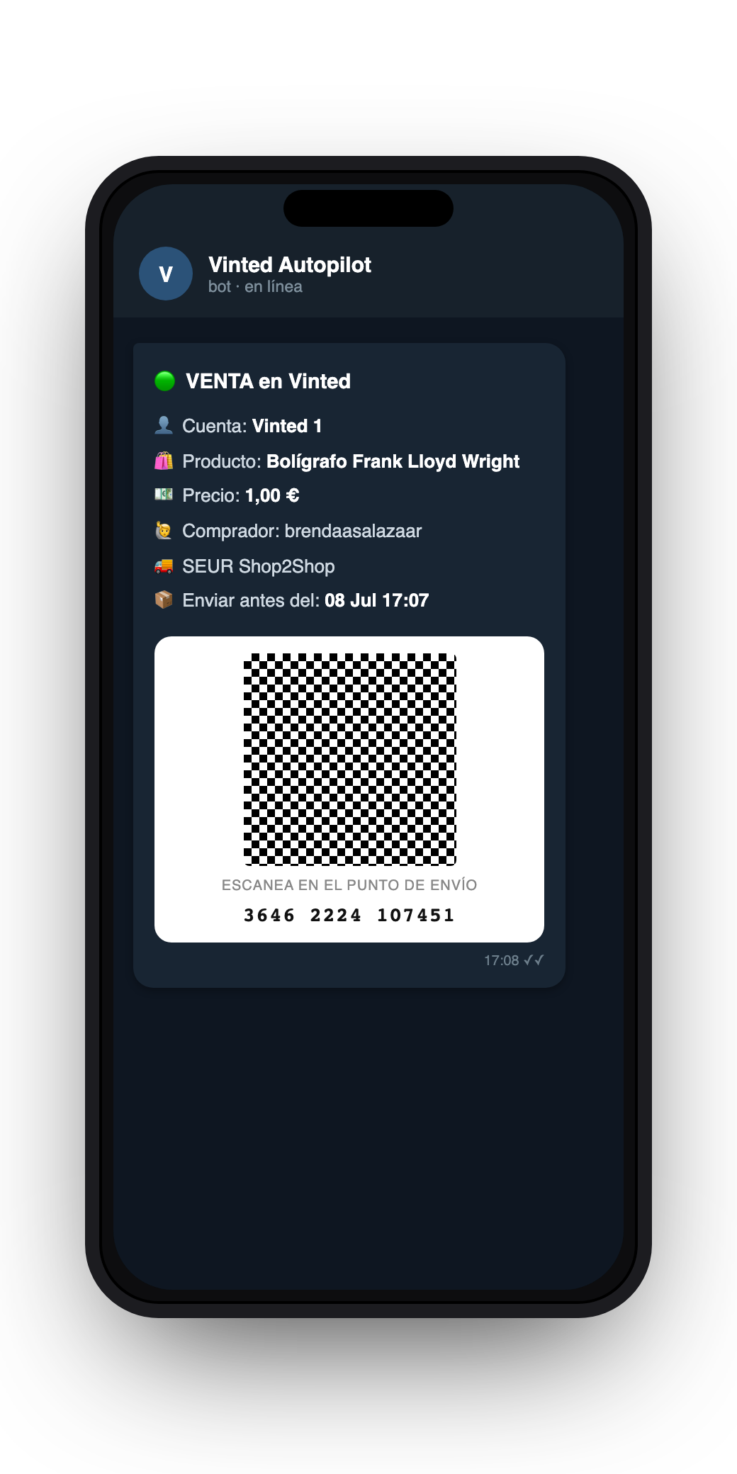 Telegram alert with QR